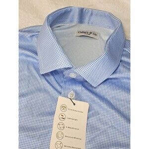 Collars & Co Blue White Houndstooth Dress Collar Long Sleeve Shirt Size XL  NWT